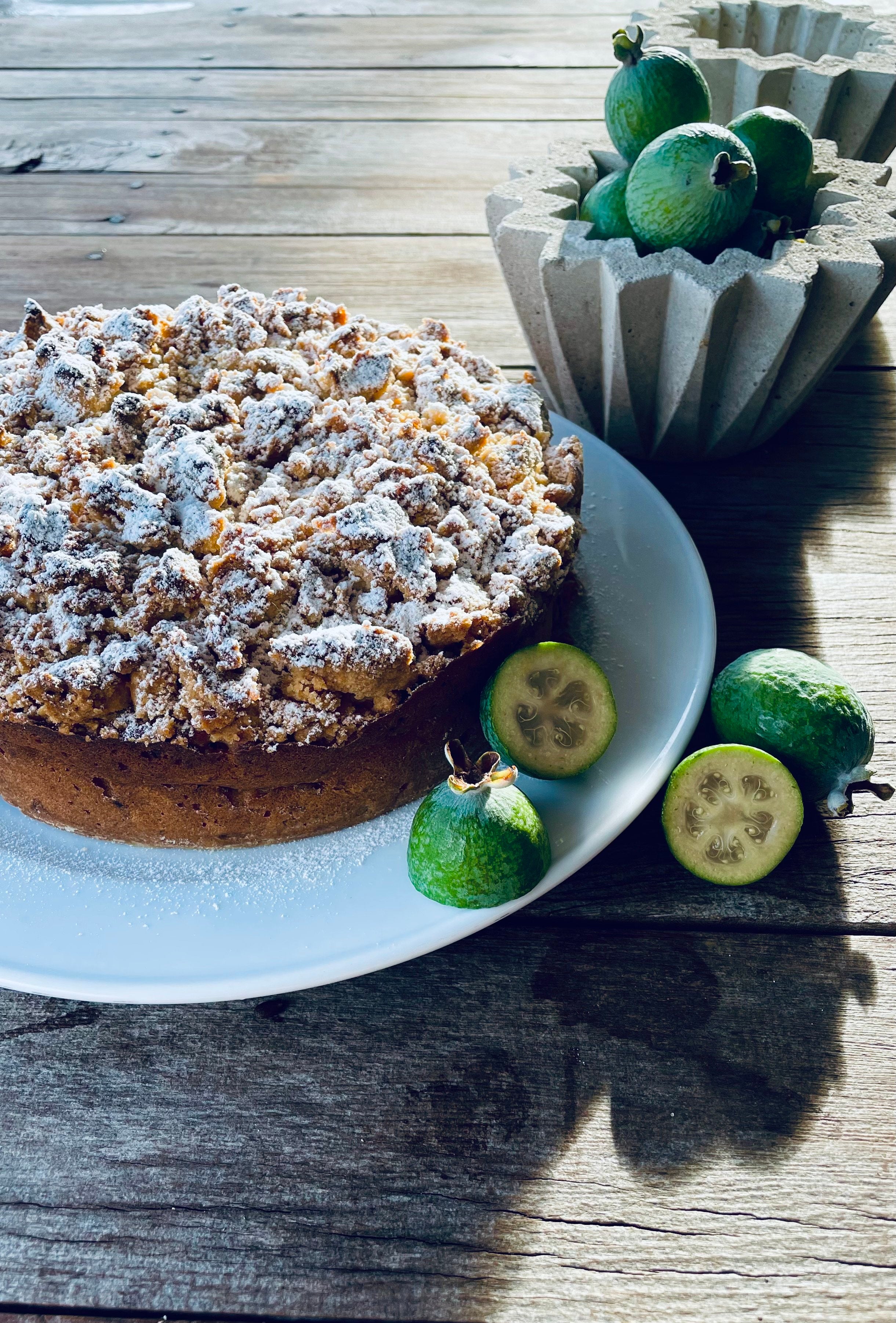 Feijoa Coconut Streusel Cake